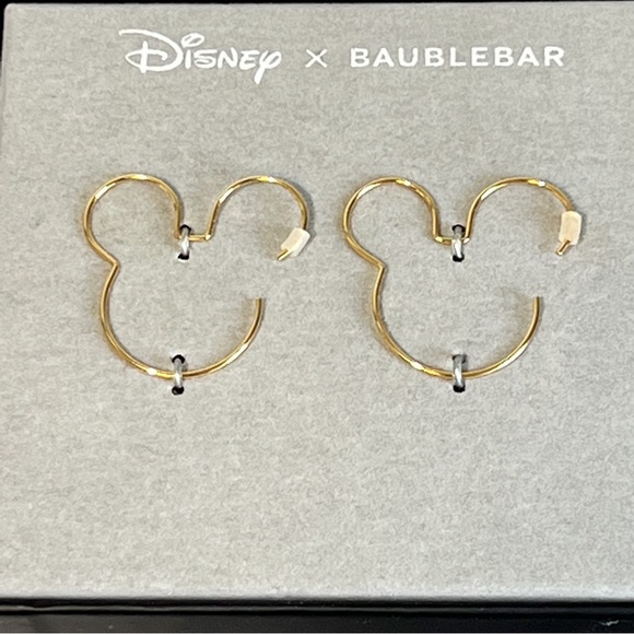 Disney x BaubleBar Mickey Mouse Gold Threader Hoop Earrings - Picture 5 of 13